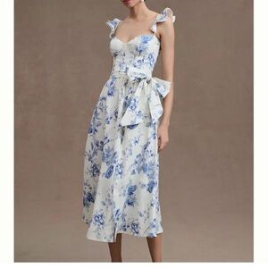 V. Chapman Vera Ruffle Strap Corset Midi Dress